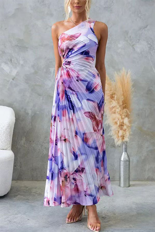 Rowangirl  Elegant Slant Collar Pleated Dress