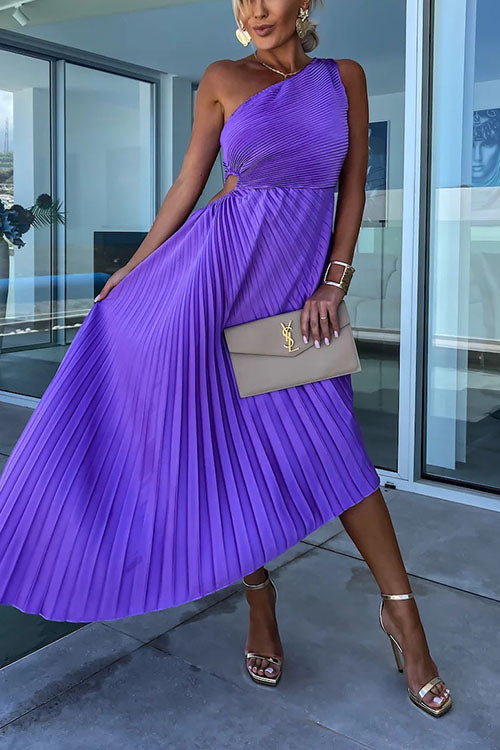 Rowangirl  Elegant Slant Collar Pleated Dress