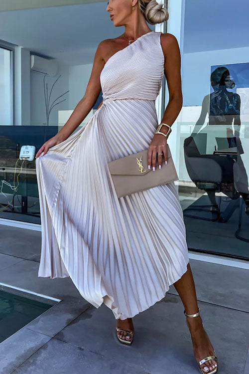 Rowangirl  Elegant Slant Collar Pleated Dress