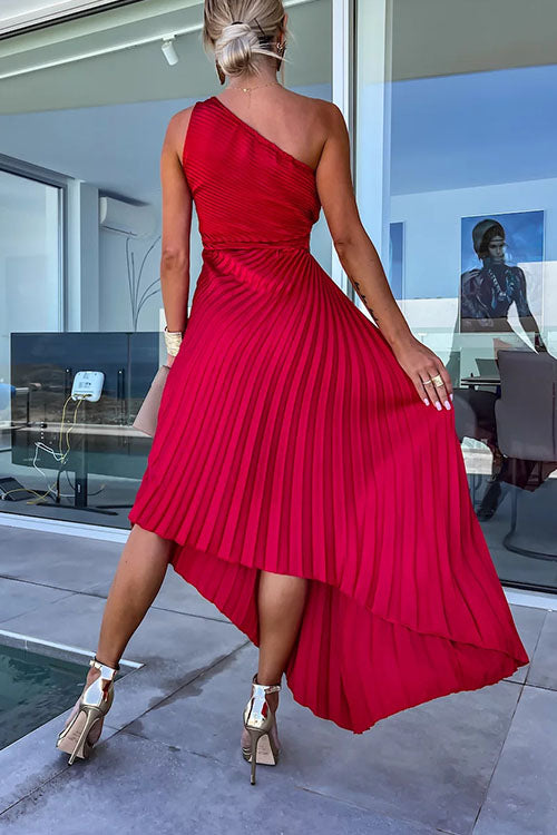 Rowangirl  Elegant Slant Collar Pleated Dress