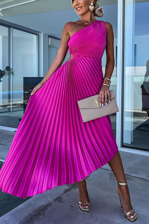 Rowangirl  Elegant Slant Collar Pleated Dress