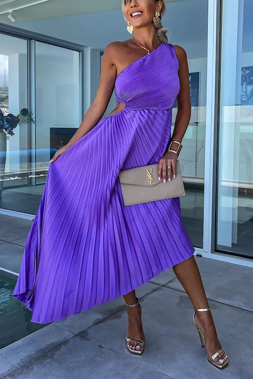 Rowangirl  Elegant Slant Collar Pleated Dress