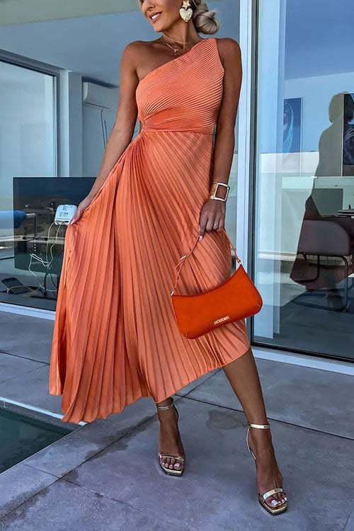 Rowangirl  Elegant Slant Collar Pleated Dress