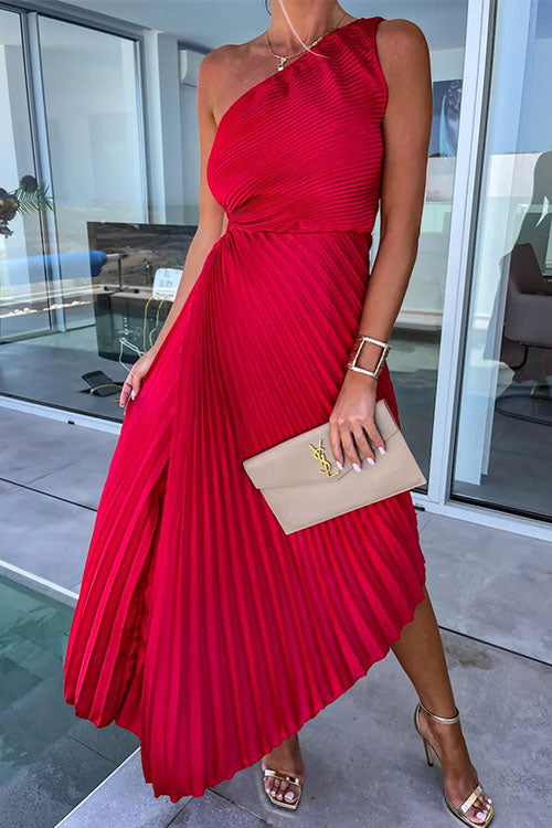 Rowangirl  Elegant Slant Collar Pleated Dress
