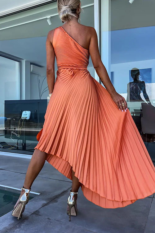 Rowangirl  Elegant Slant Collar Pleated Dress