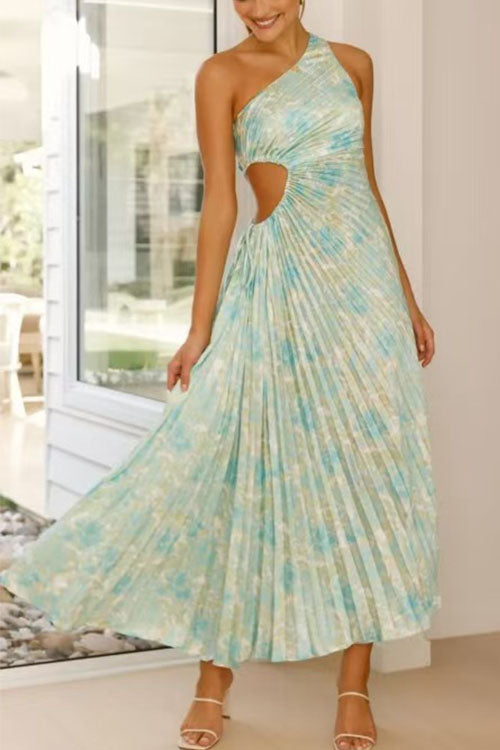 Rowangirl  Elegant Slant Collar Pleated Dress
