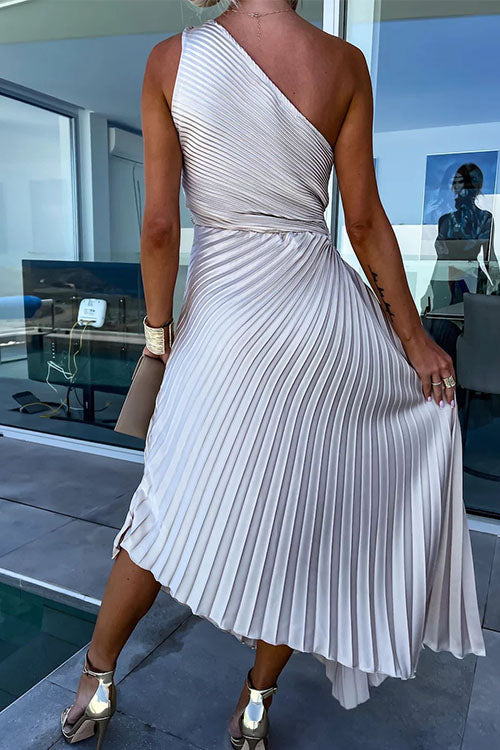 Rowangirl  Elegant Slant Collar Pleated Dress