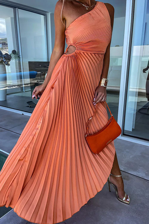 Rowangirl  Elegant Slant Collar Pleated Dress