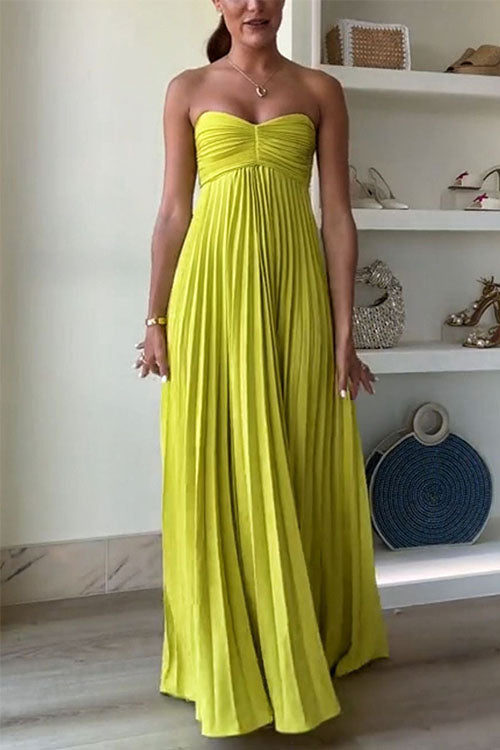 Rowangirl Solid Color Tube Top Pleated Dress