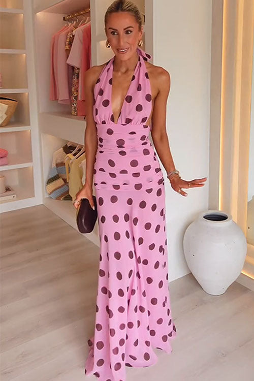Rowangirl  V-Neck Polka Dot Halter Dress