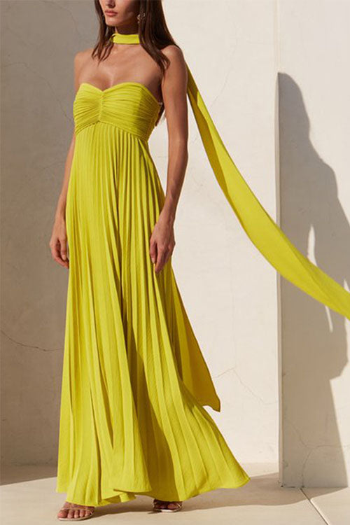 Rowangirl Solid Color Tube Top Pleated Dress