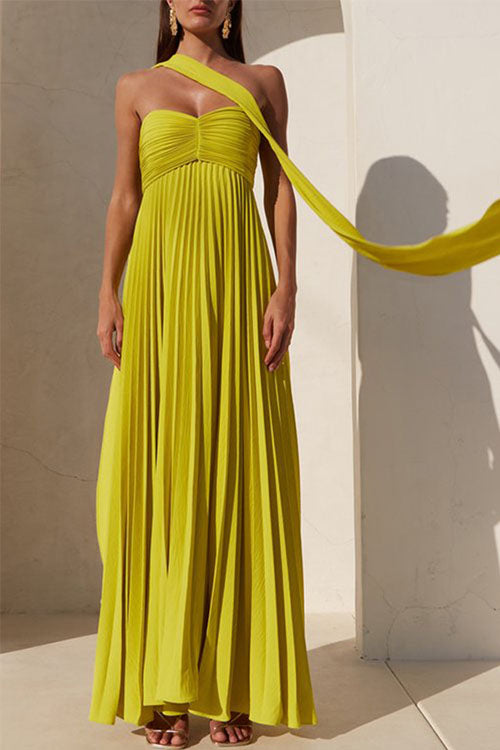 Rowangirl Solid Color Tube Top Pleated Dress