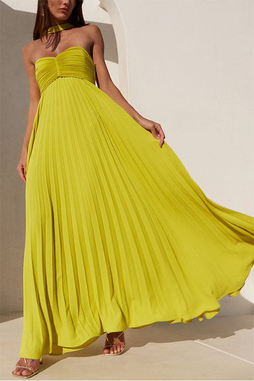 Rowangirl Solid Color Tube Top Pleated Dress