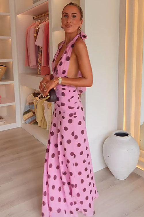 Rowangirl  V-Neck Polka Dot Halter Dress