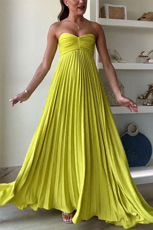 Rowangirl Solid Color Tube Top Pleated Dress