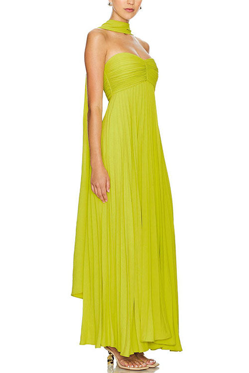 Rowangirl Solid Color Tube Top Pleated Dress