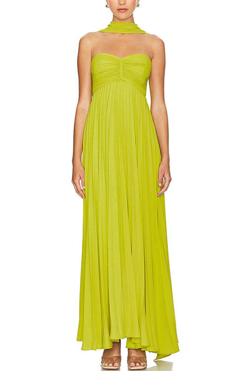 Rowangirl Solid Color Tube Top Pleated Dress