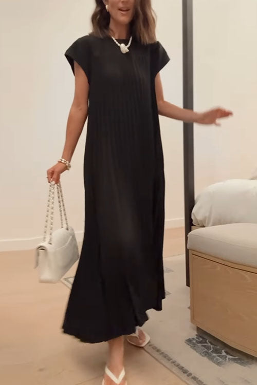 Rwangirl  Elegant And Fashionable Round Neck Pleated Long Dress