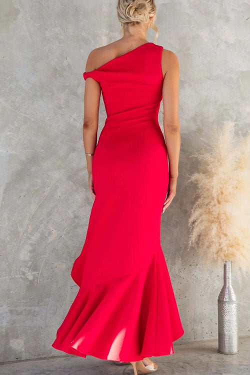 Rowangirl   Solid Color Ruffle Hem Dress