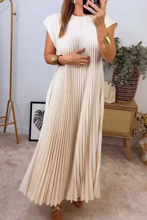 Rwangirl  Elegant And Fashionable Round Neck Pleated Long Dress