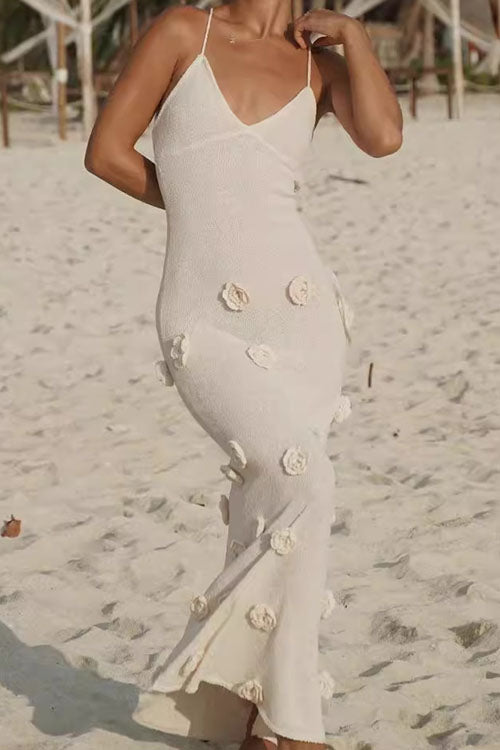 Rowangirl Three-Dimensional Floral Knitted Backless Long Skirt