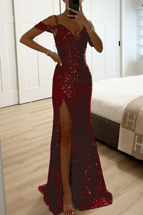 Rowangirl Suspender Sequin Slit Dress
