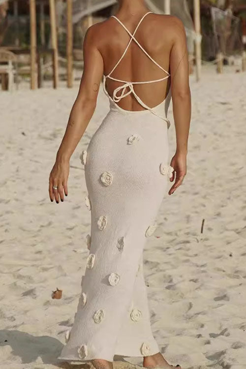 Rowangirl Three-Dimensional Floral Knitted Backless Long Skirt