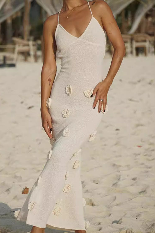 Rowangirl Three-Dimensional Floral Knitted Backless Long Skirt