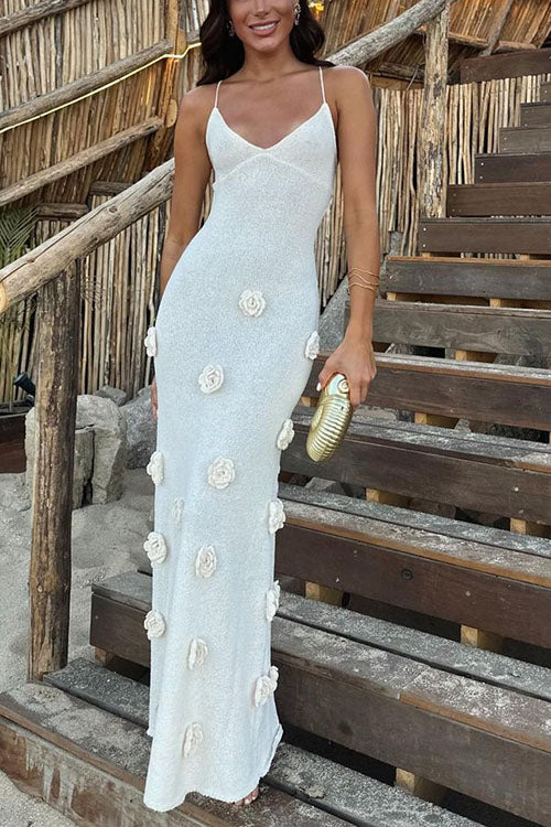 Rowangirl Three-Dimensional Floral Knitted Backless Long Skirt