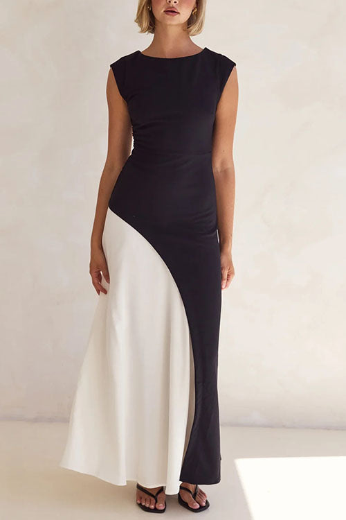 Rowangirl  Designer Contrast Color Stitching Dress