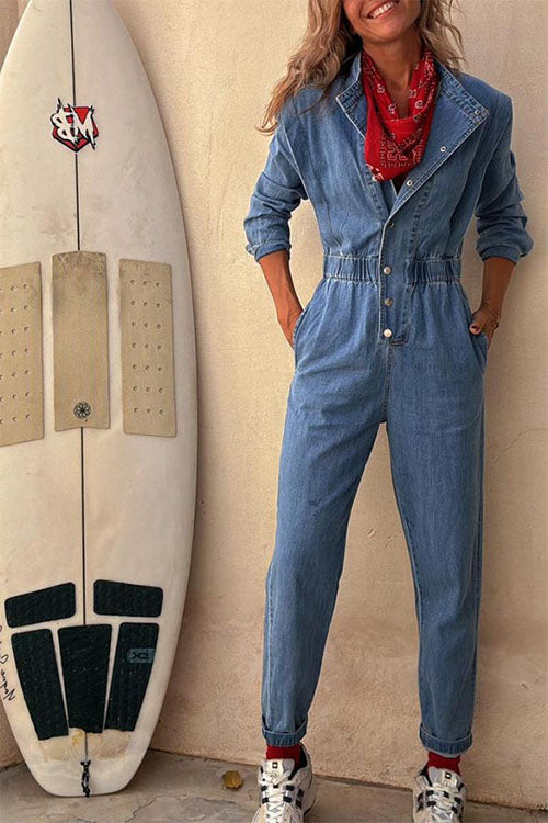 Rowangirl  Long-sleeved Denim Fashion Jumpsuit