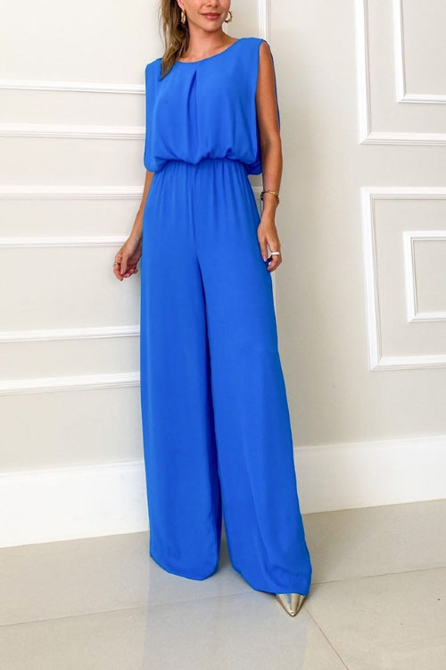 Rowangirl Open Back Elastic Waist Solid Relaxed Jumpsuit
