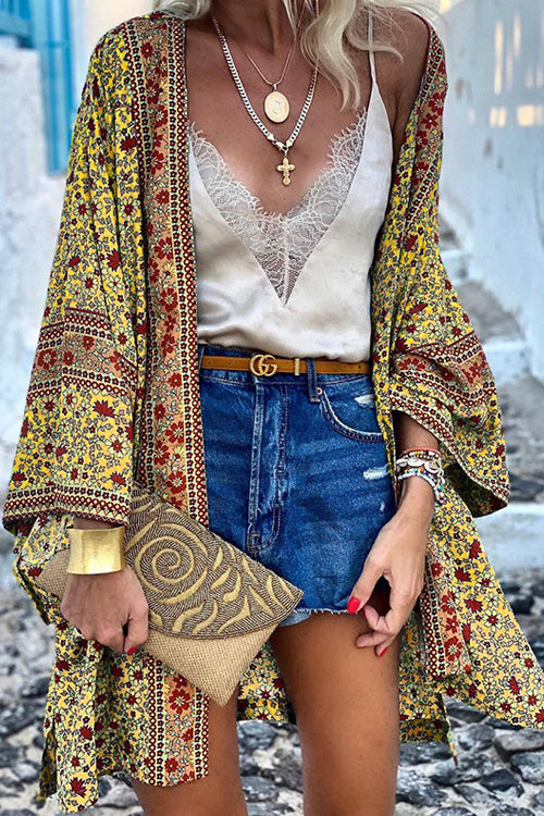 Rowanggirl Chic Vacation Beach Print Cardigan Cover Up