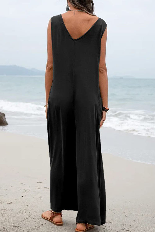 Rowangirl Fashion Casual V-Neck Pocket Jumpsuit