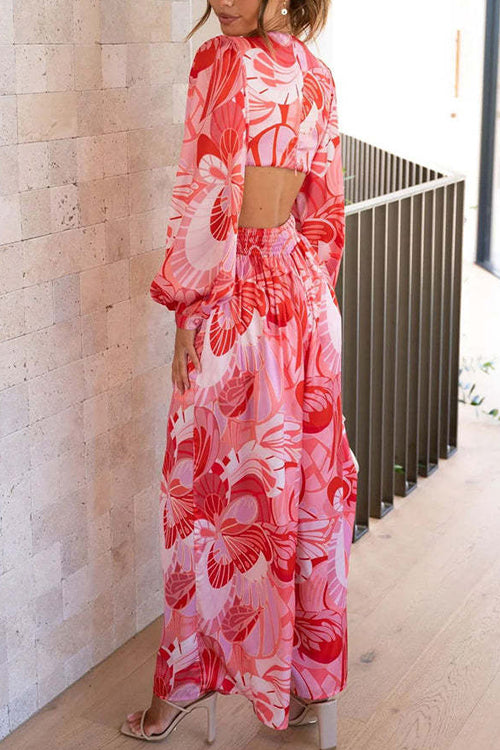 Rowangirl Fashion Print Long Sleeve Cropped Jumpsuit