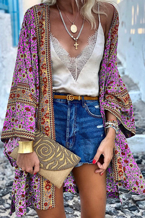 Rowanggirl Chic Vacation Beach Print Cardigan Cover Up