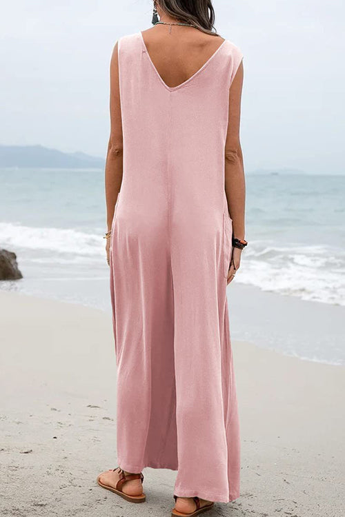 Rowangirl Fashion Casual V-Neck Pocket Jumpsuit