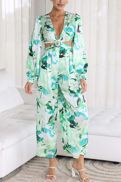 Rowangirl Fashion Print Long Sleeve Cropped Jumpsuit