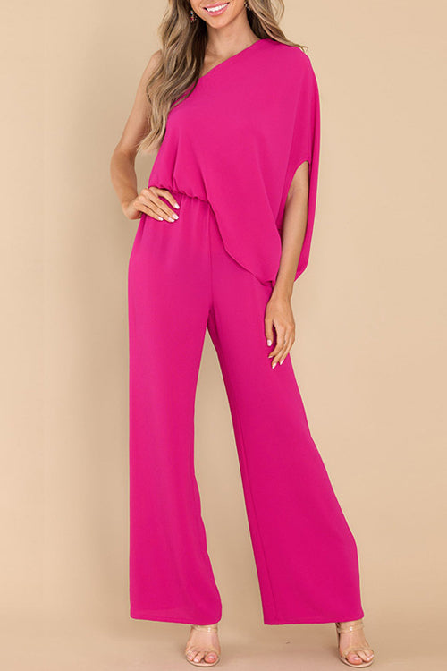 Rowangirl Loose Shoulder Asymmetric Fashion Casual Jumpsuit