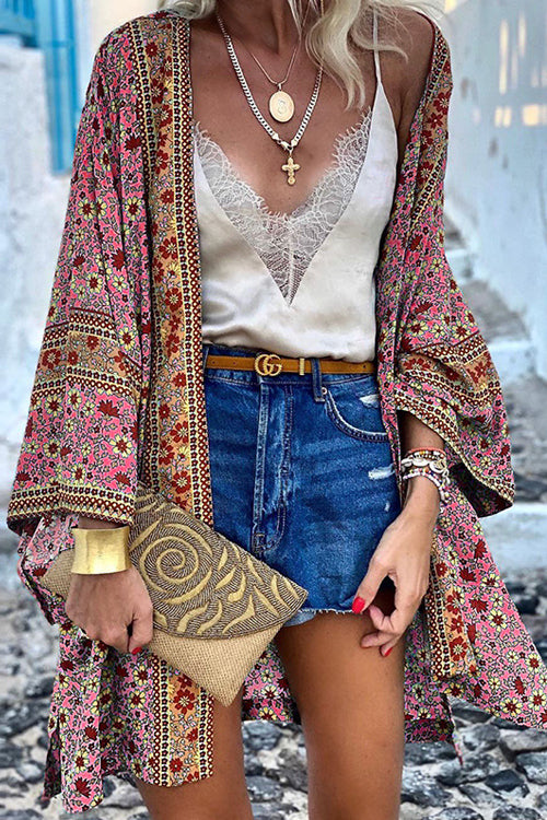 Rowanggirl Chic Vacation Beach Print Cardigan Cover Up