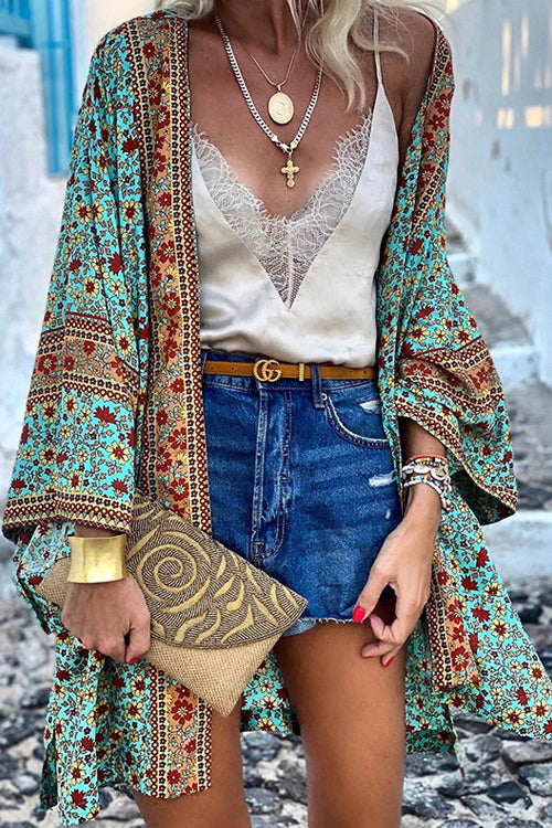 Rowanggirl Chic Vacation Beach Print Cardigan Cover Up