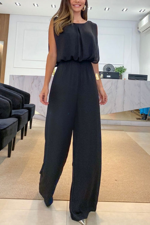 Rowangirl Open Back Elastic Waist Solid Relaxed Jumpsuit