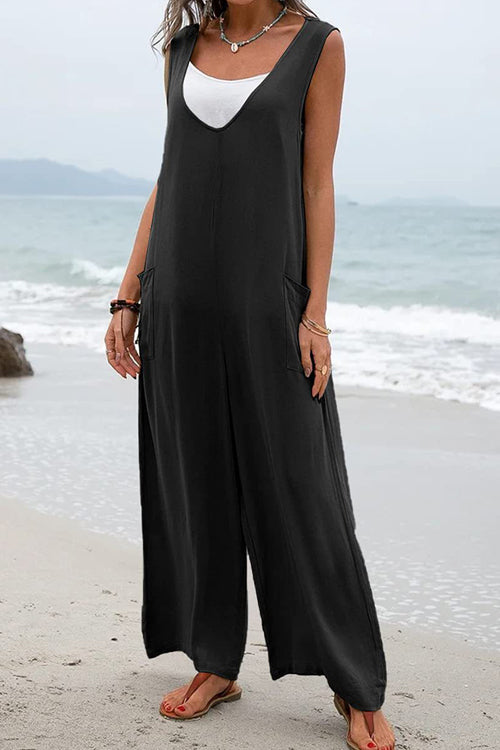 Rowangirl Fashion Casual V-Neck Pocket Jumpsuit