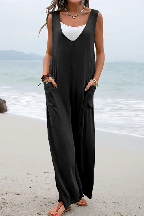 Rowangirl Fashion Casual V-Neck Pocket Jumpsuit