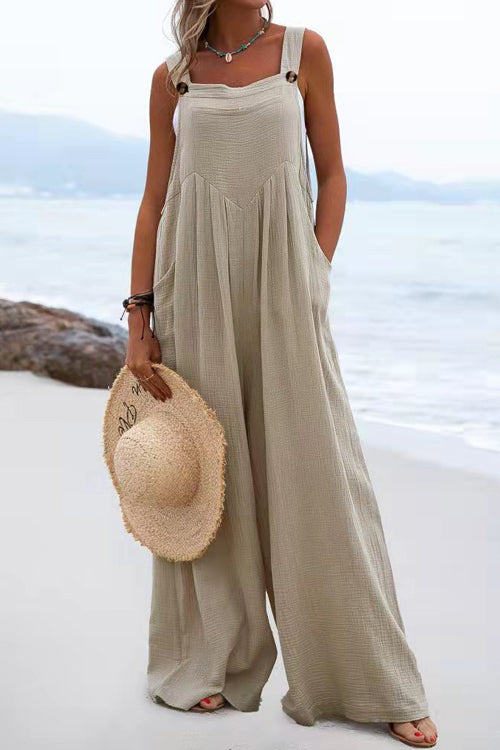 Rowangirl Fashion Solid Sling Off Shoulder Wide-Leg Jumpsuit