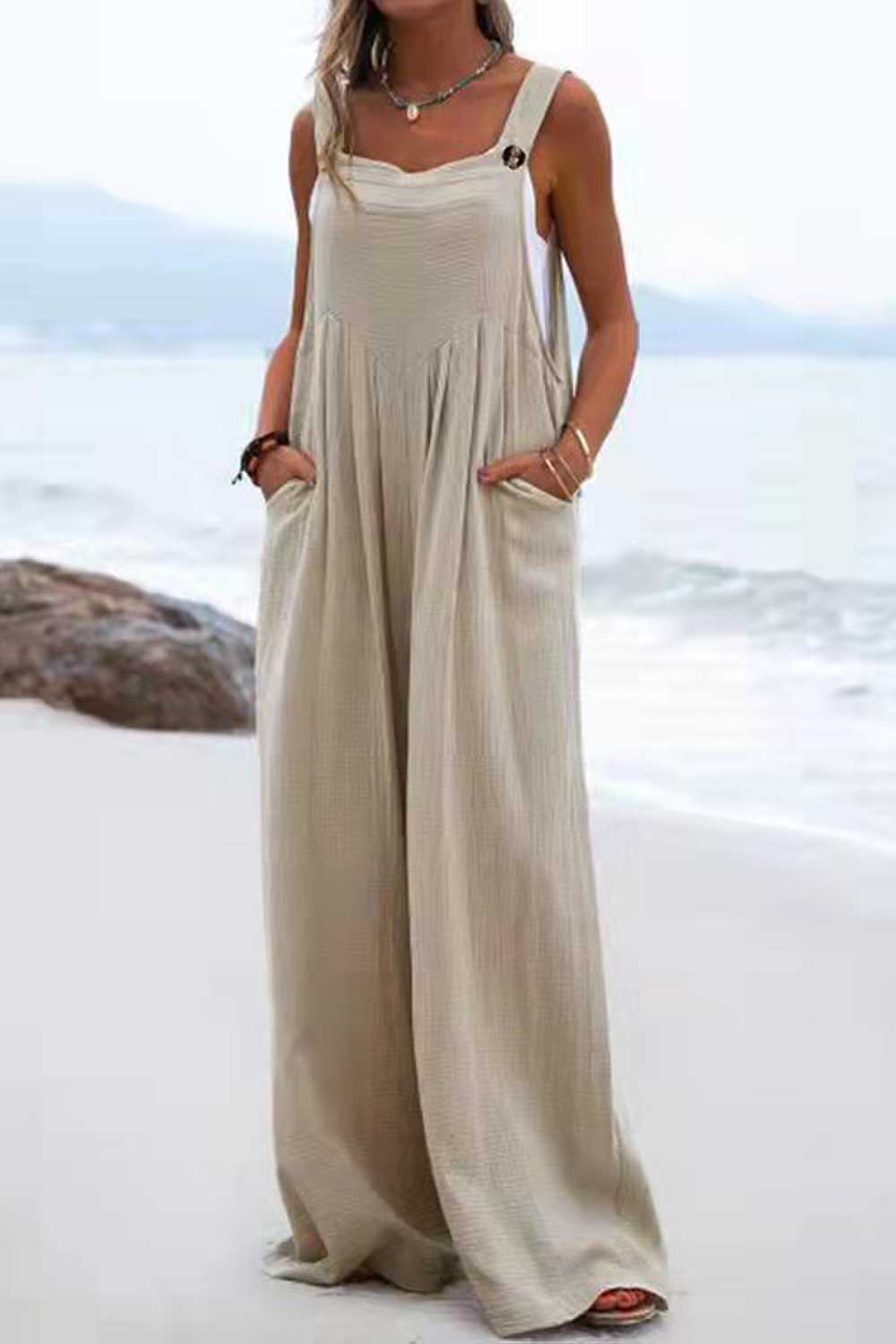 Rowangirl Fashion Solid Sling Off Shoulder Wide-Leg Jumpsuit