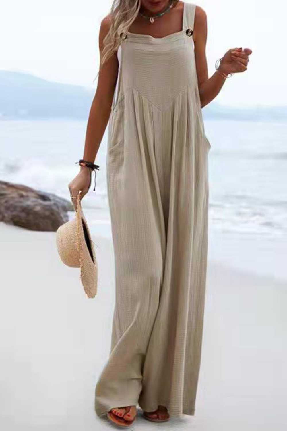 Rowangirl Fashion Solid Sling Off Shoulder Wide-Leg Jumpsuit