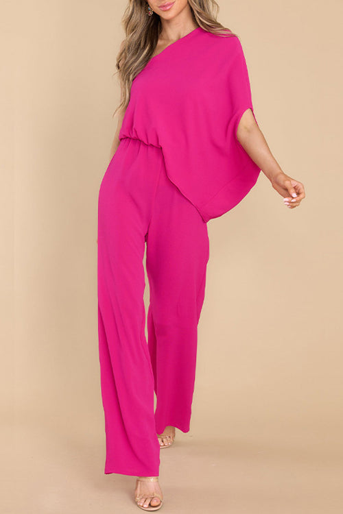 Rowangirl Loose Shoulder Asymmetric Fashion Casual Jumpsuit