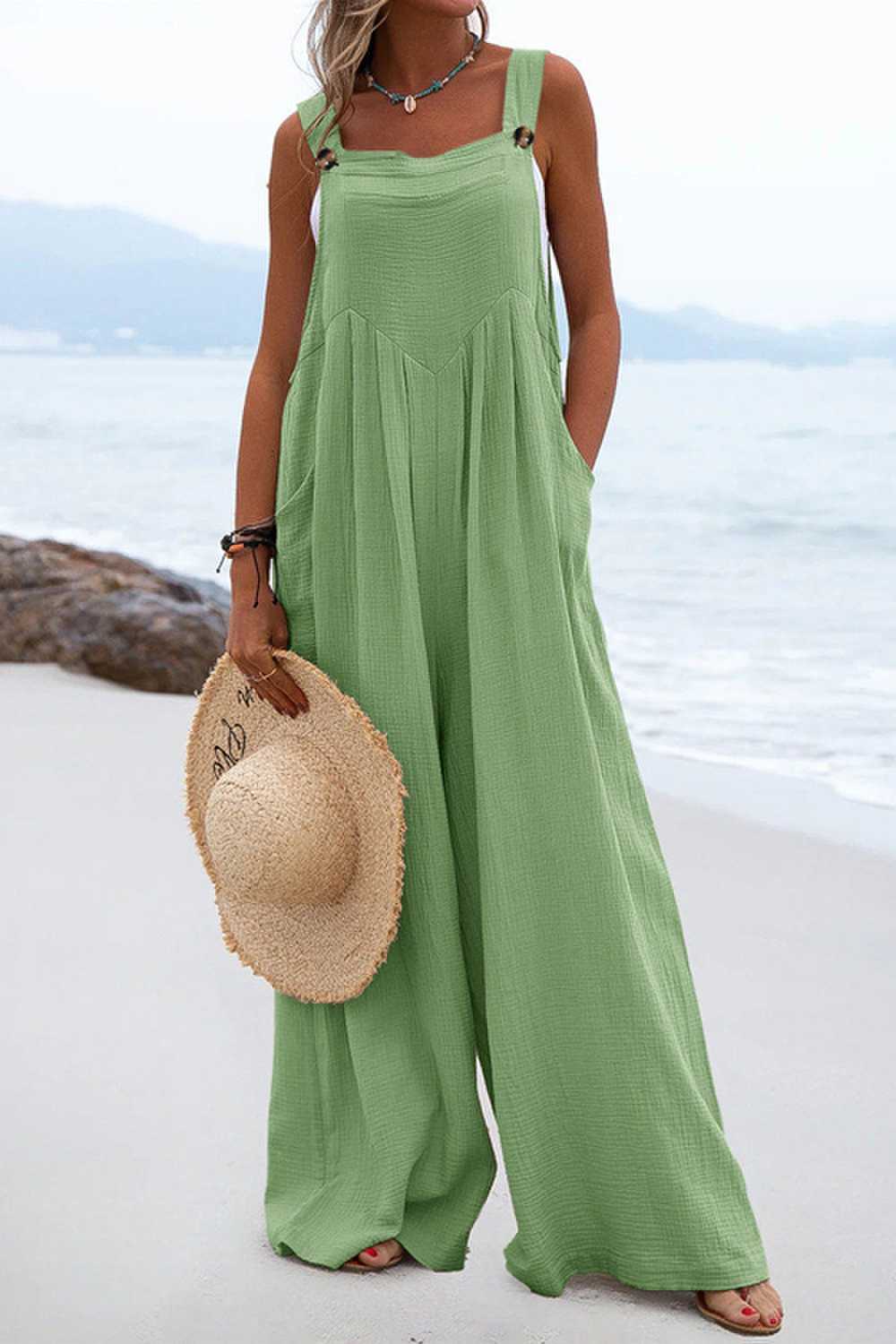 Rowangirl Fashion Solid Sling Off Shoulder Wide-Leg Jumpsuit