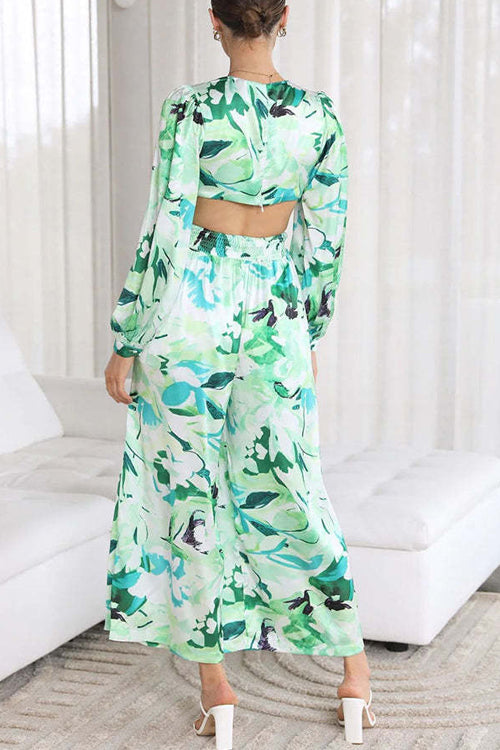 Rowangirl Fashion Print Long Sleeve Cropped Jumpsuit